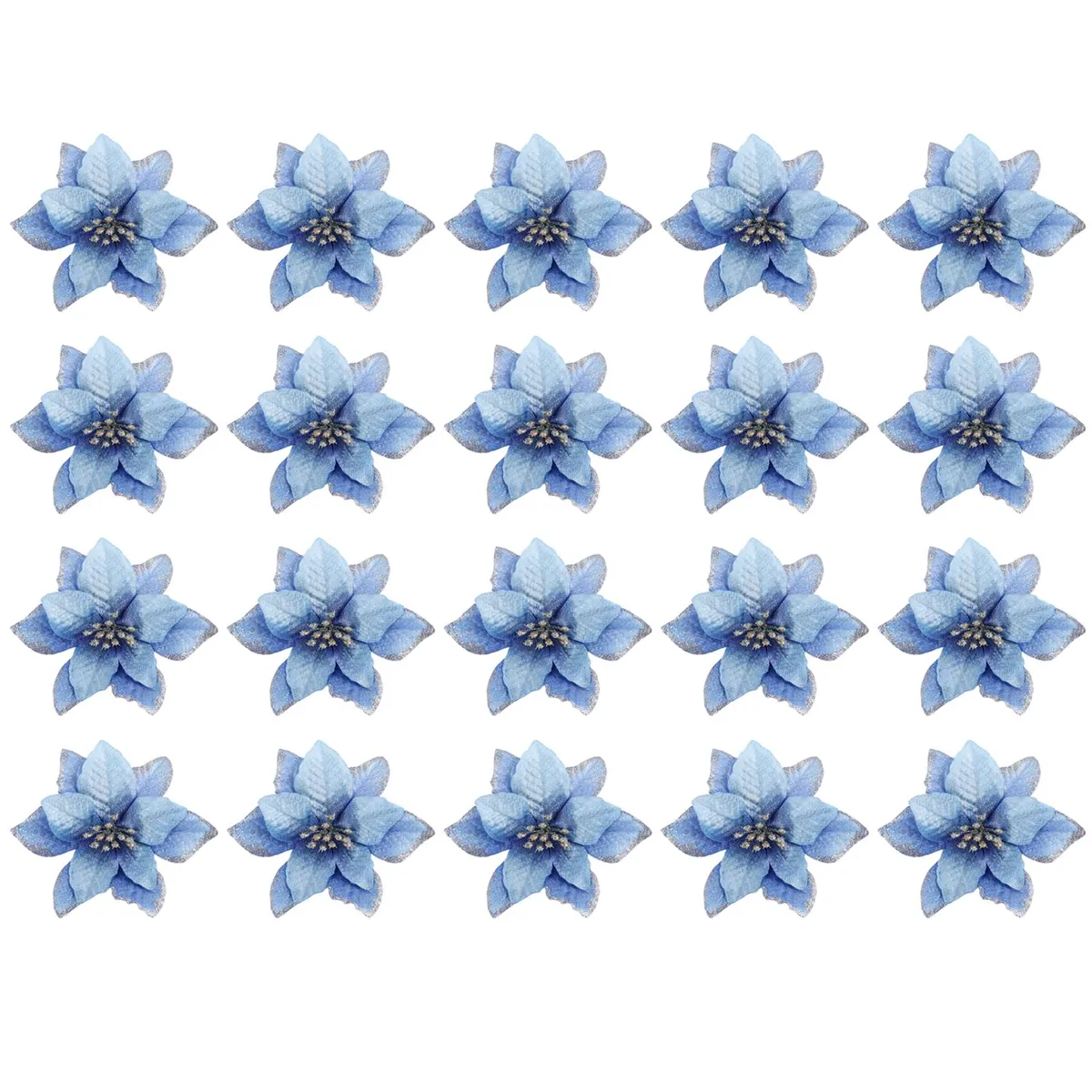 Christmas Glitter 20 Pcs Artificial Wedding Christmas Flowers (Blue)