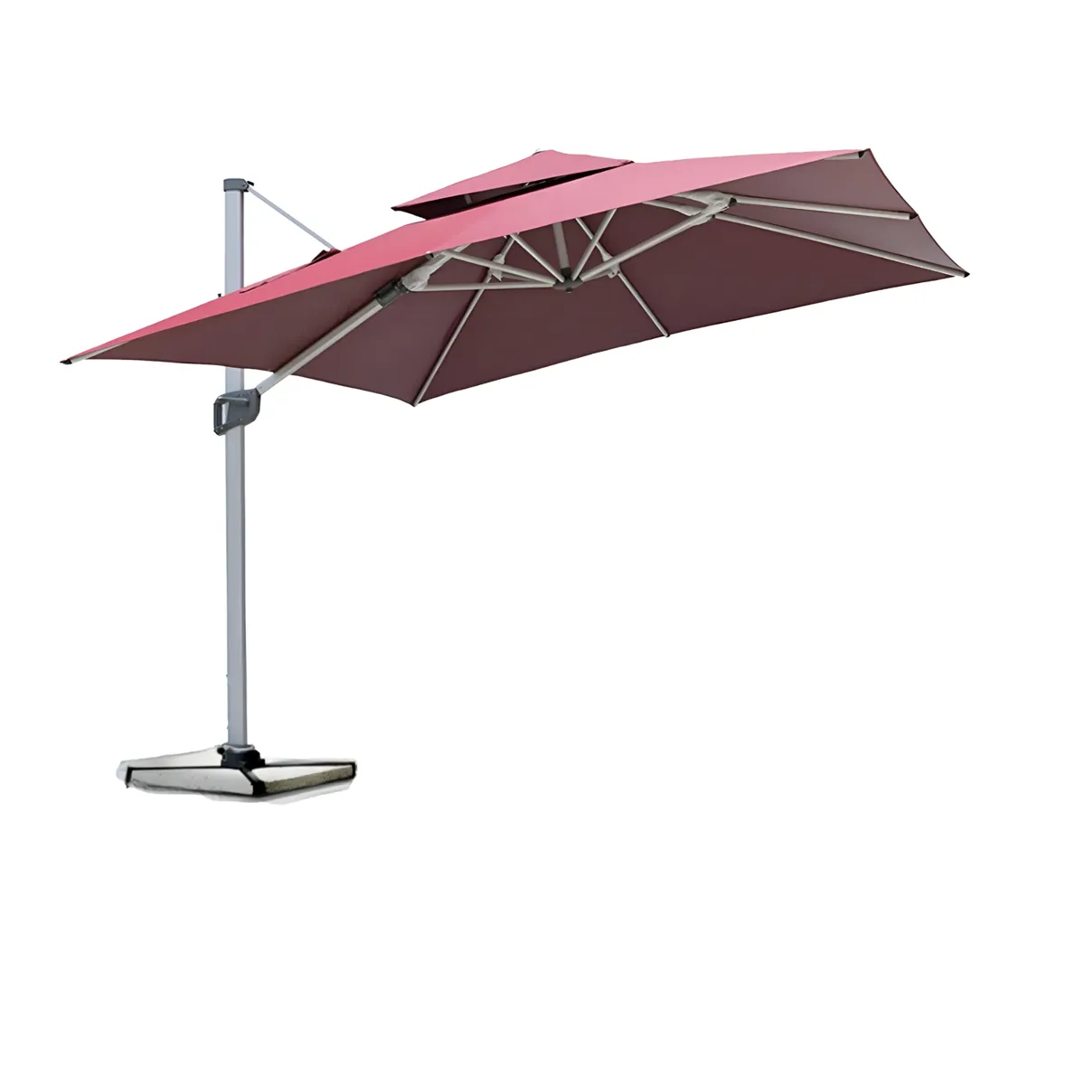360 Degree Rotating Outdoor Waterproof Umbrella With Base And Light - Red