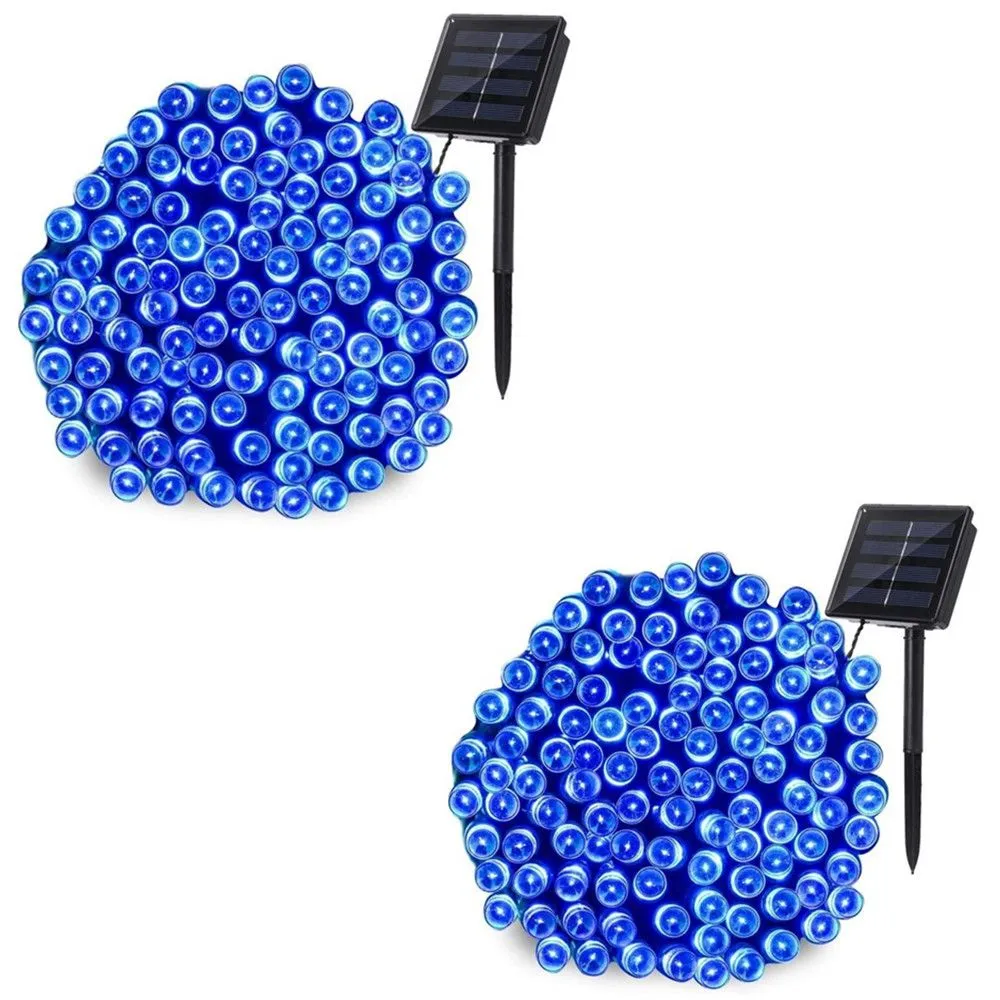 String Lights Fairy Lights Outdoor Solar - 100 LED Bulbs Christmas Lights x2 - Blue