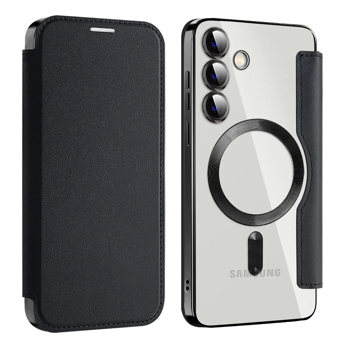 Magnetic Magsafe Leather Flip Cover Compatible With Samsung S25 - Black