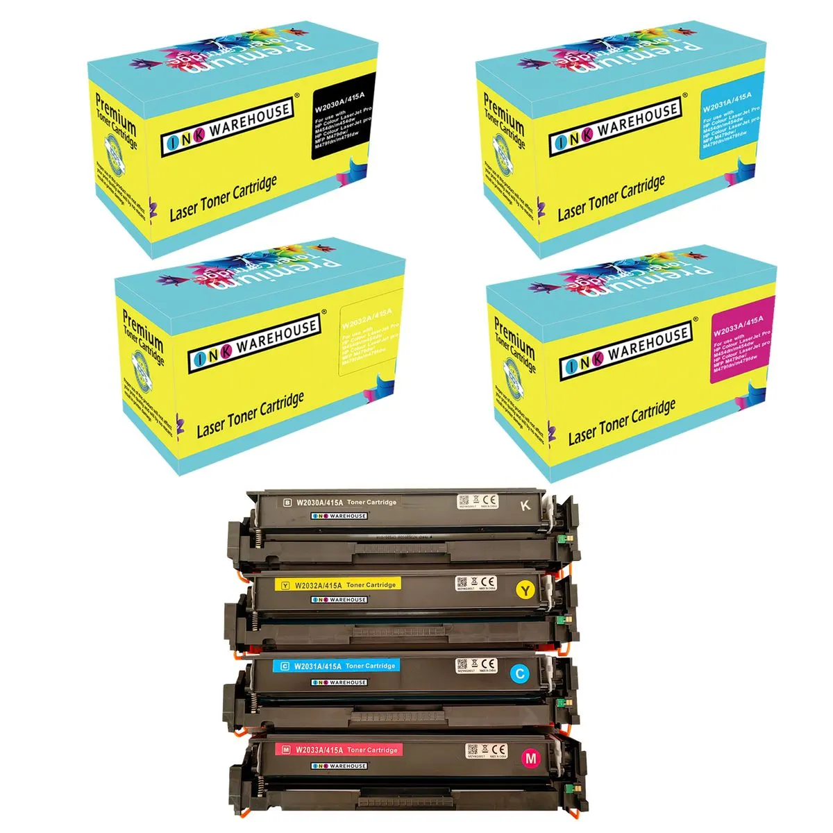 INK WAREHOUSE Toner Cartridge Combo Pack COMPATIBLE with HP 415A - B/C/M/Y