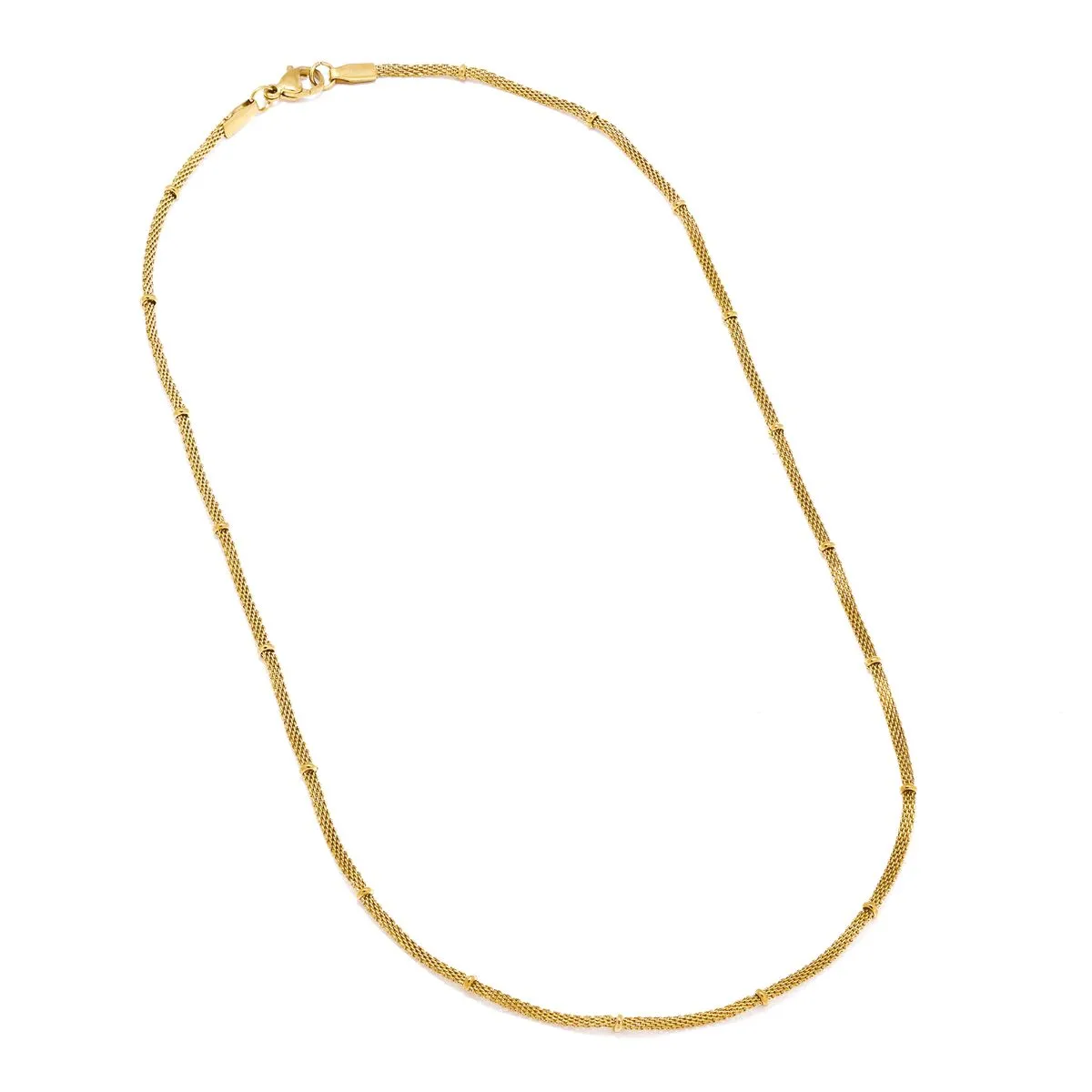 Steel My Heart Waterproof 2mm Mesh Beaded Station Stainless Steel Necklace - Gold