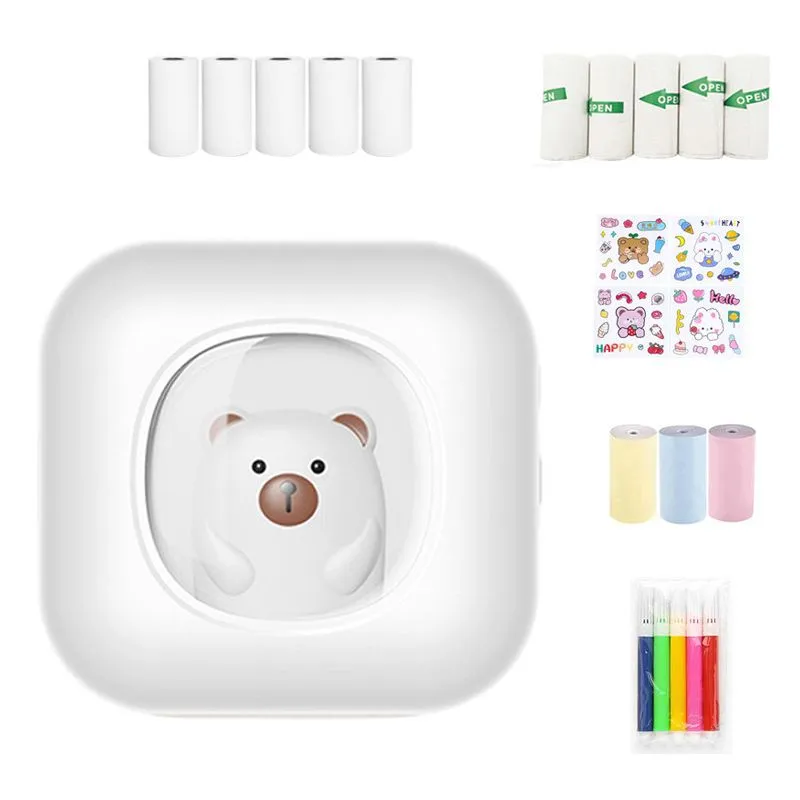 Portable Bluetooth Thermal Mini Printer Inkless Sticker Maker with Paper - White