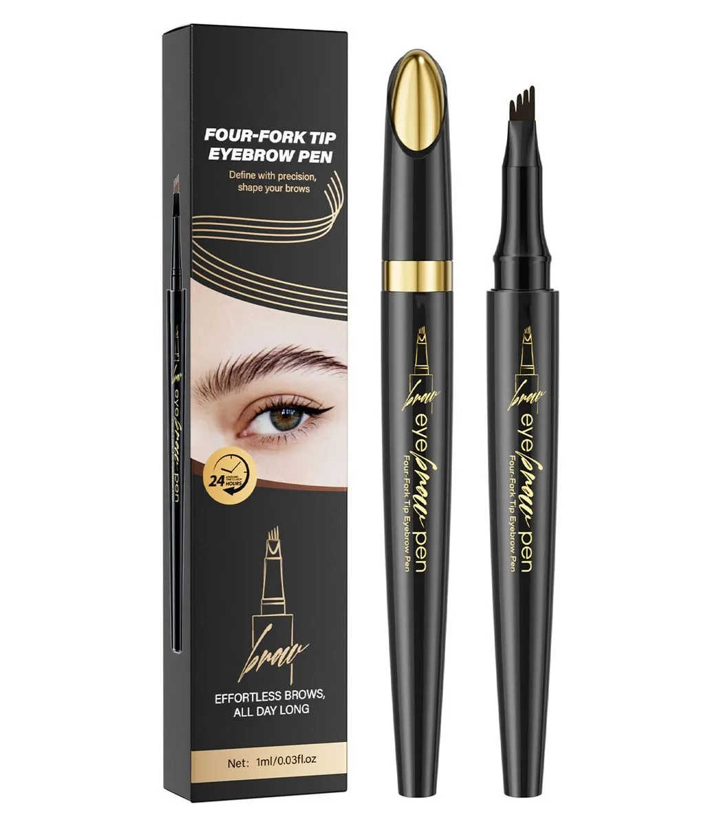 4-Tip Waterproof Eyebrow Pencil with Micro-Fork Tip, Longl Lasting - Black brown