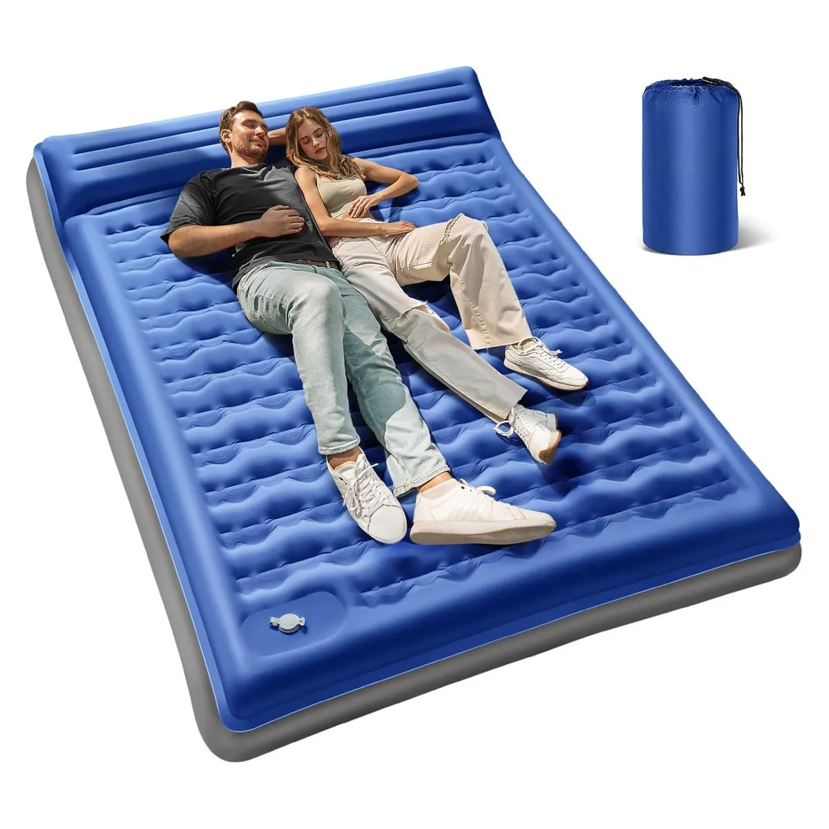 6" Extra Thick Double Camping Sleeping Pad with Pillows&Built in Foot Pump - Blue