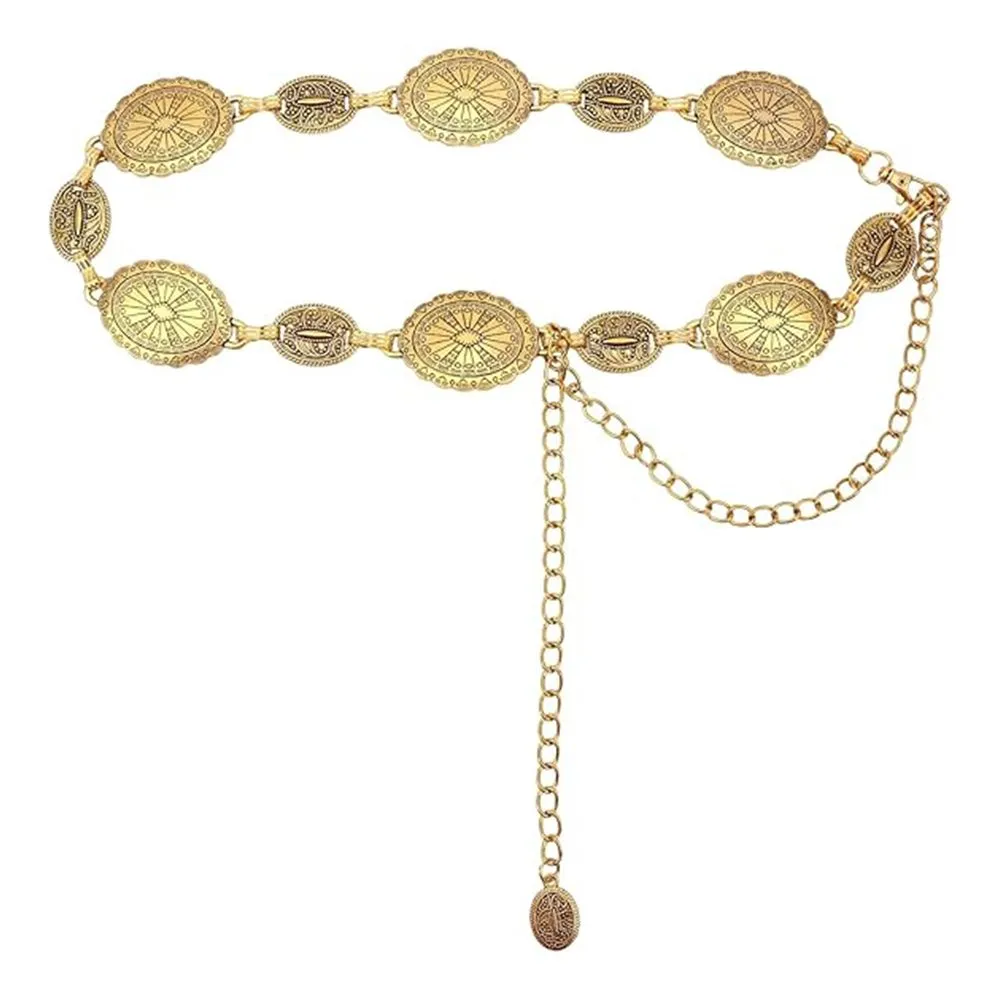 Belts for Woman - Metal Concho Belts - Waist Fashion Cowgirl Chain Belt