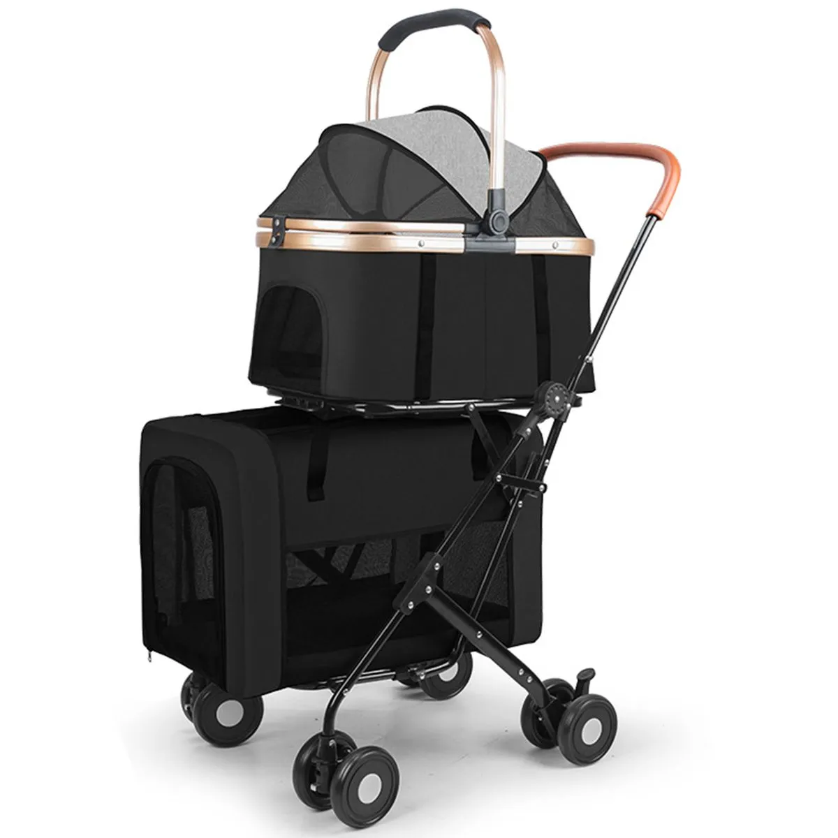 Double Pet Stroller with 2 Detachable Carrier Cages,Portable Dog Strollers