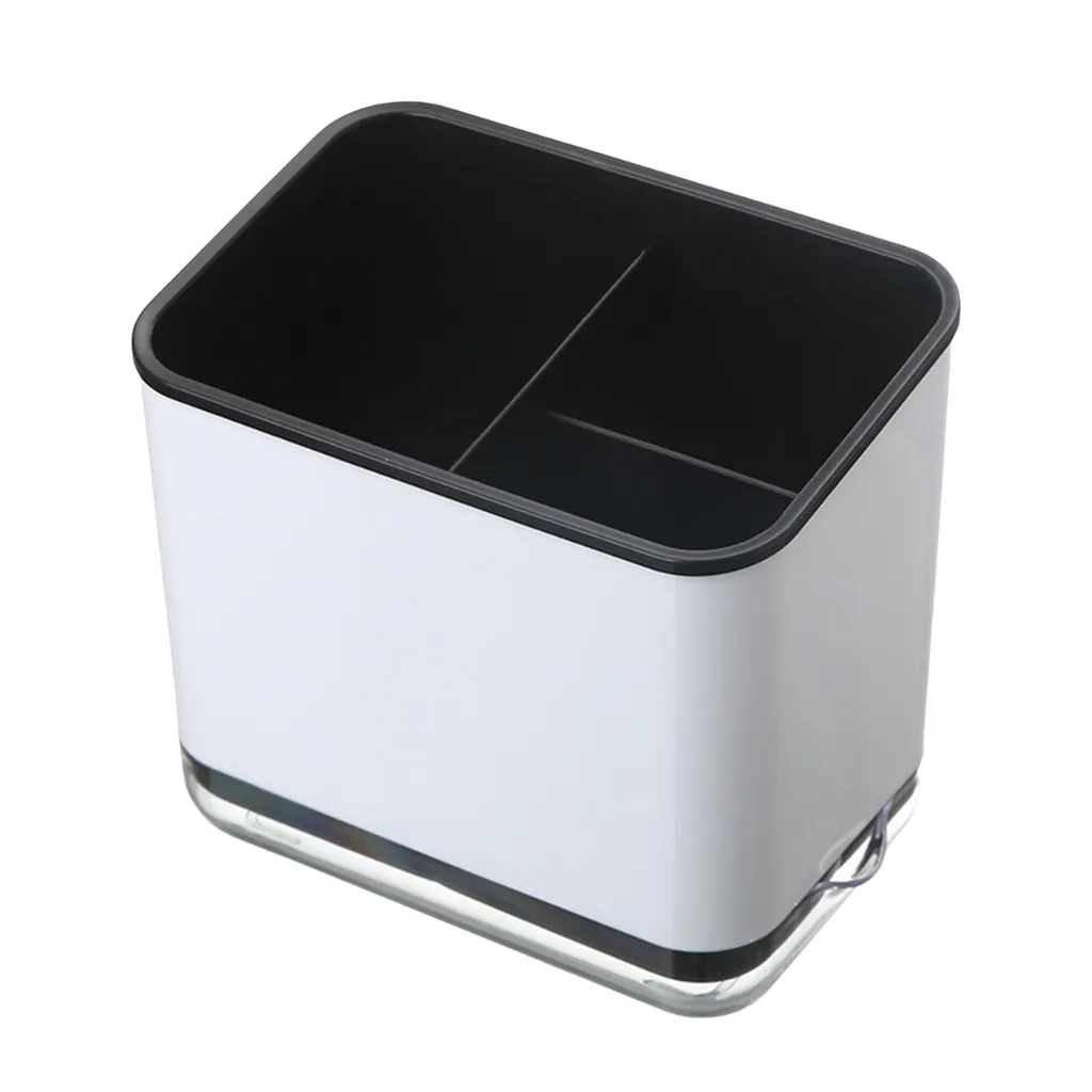 Modern Kitchen Utensil Holder With Drainage Base & Compartment Organizer - Black