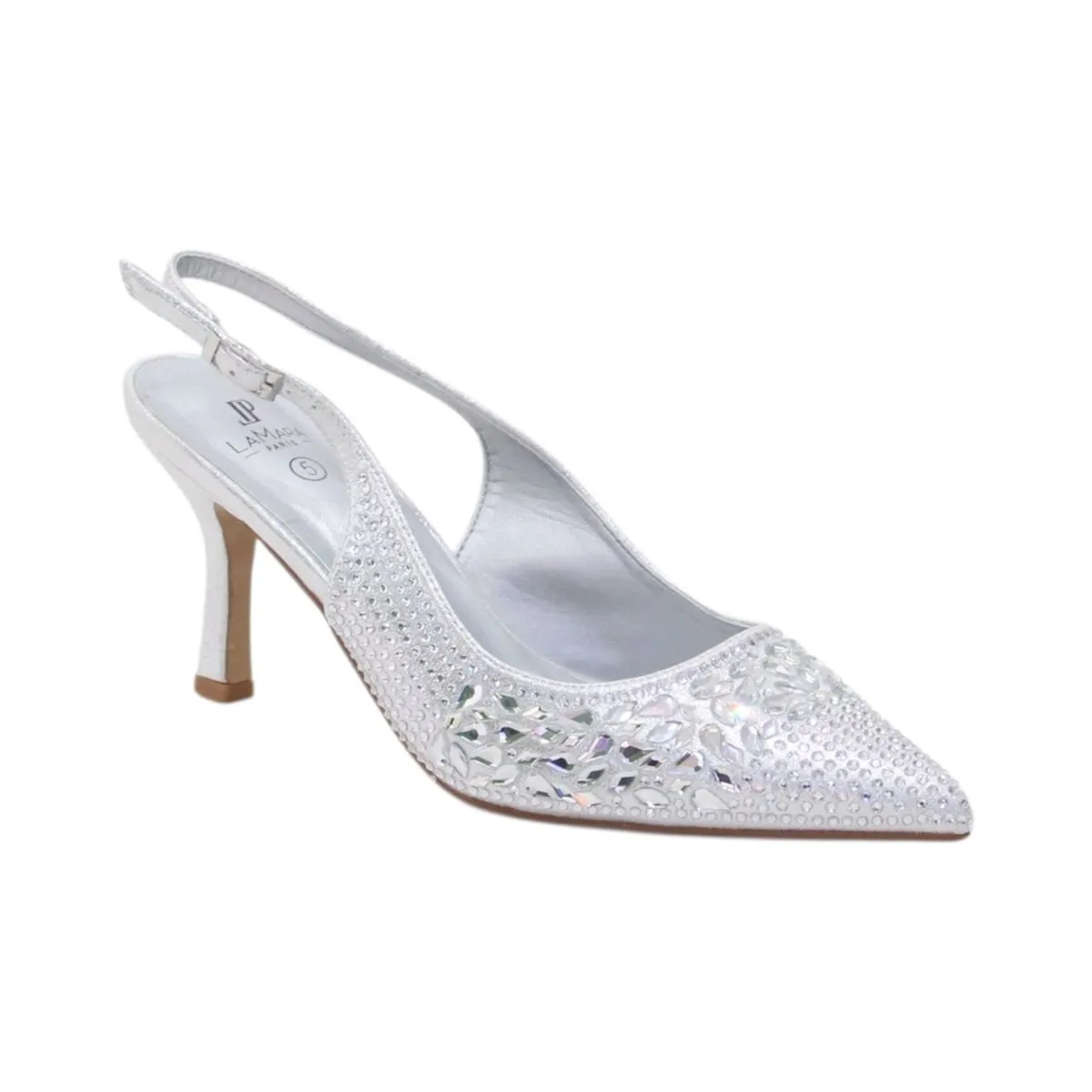 Lamara Paris Wow Closed-Toe 7cm Heel Crystal Embellished Sling Back - Silver
