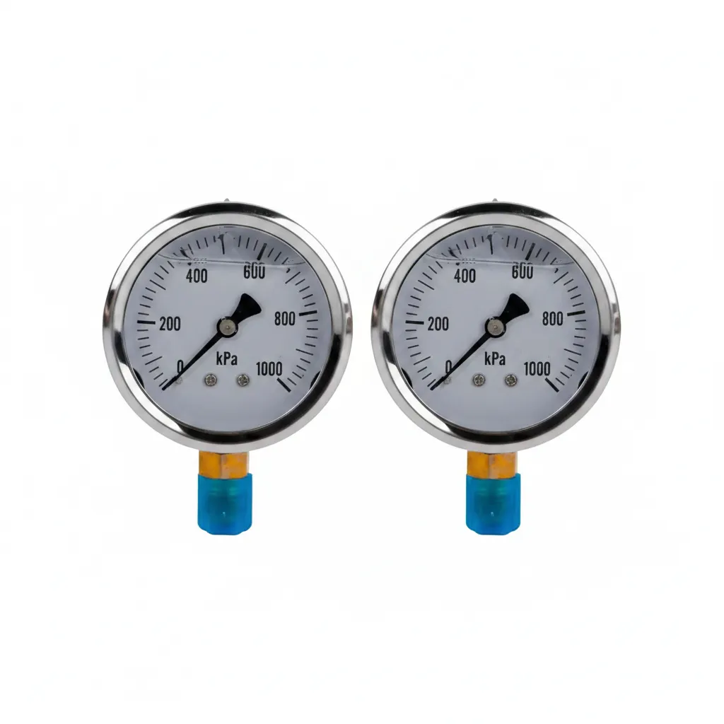 Glycerine-Filled Pressure Gauge 0-1000 kPa with 1/4 Inch NPT - 2 Pack