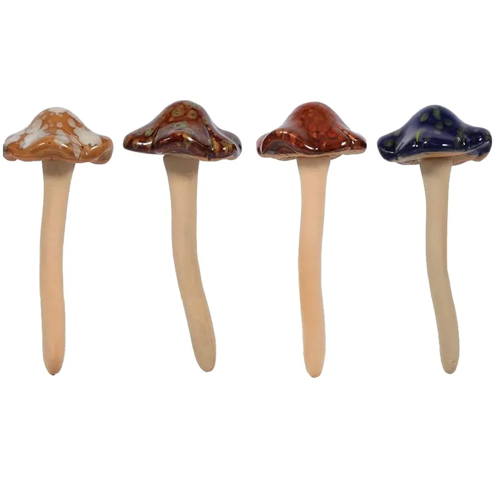 Garden Decor Colourful Ceramic Mushroom Statues Set of 4 - 11cm