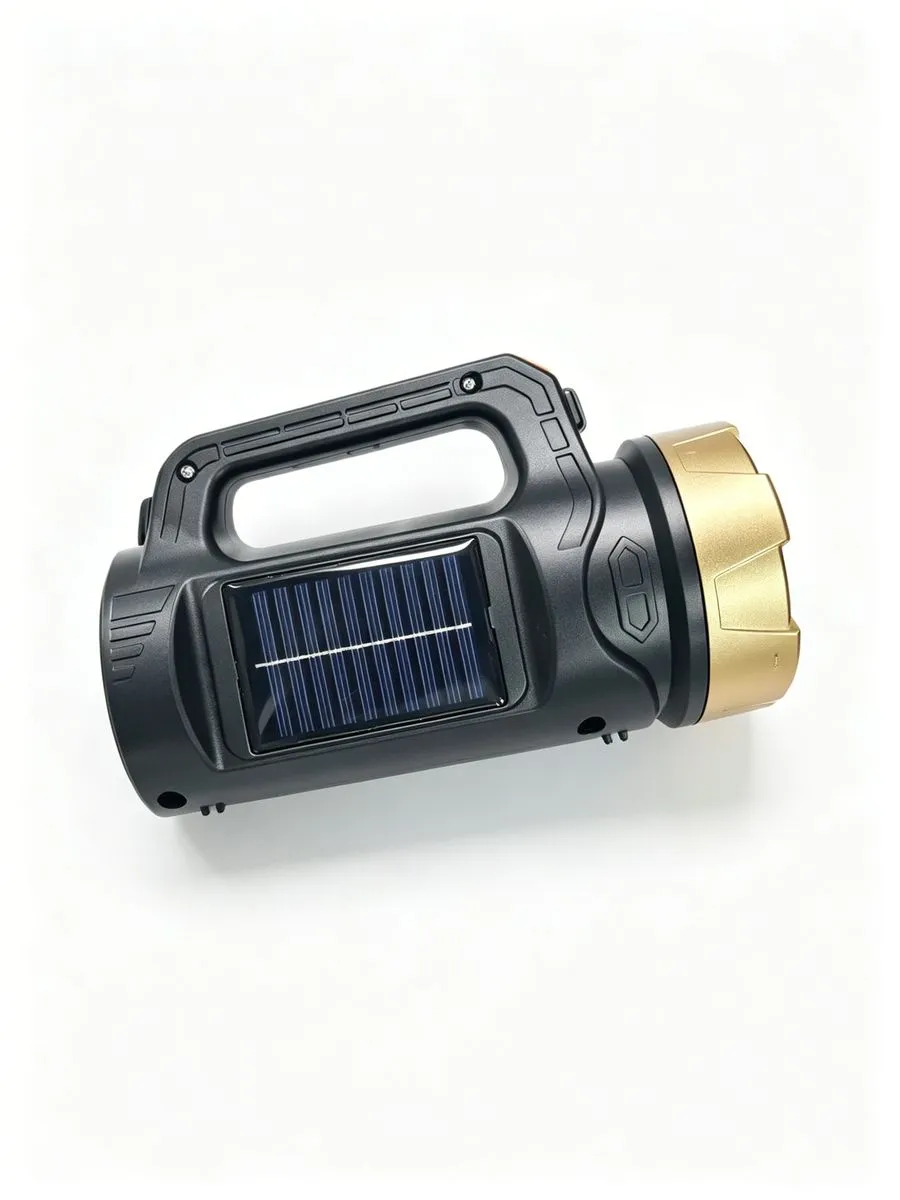 Solar Rechargeable Flashlight - Strong Light Outdoor Camping Torch - Gold