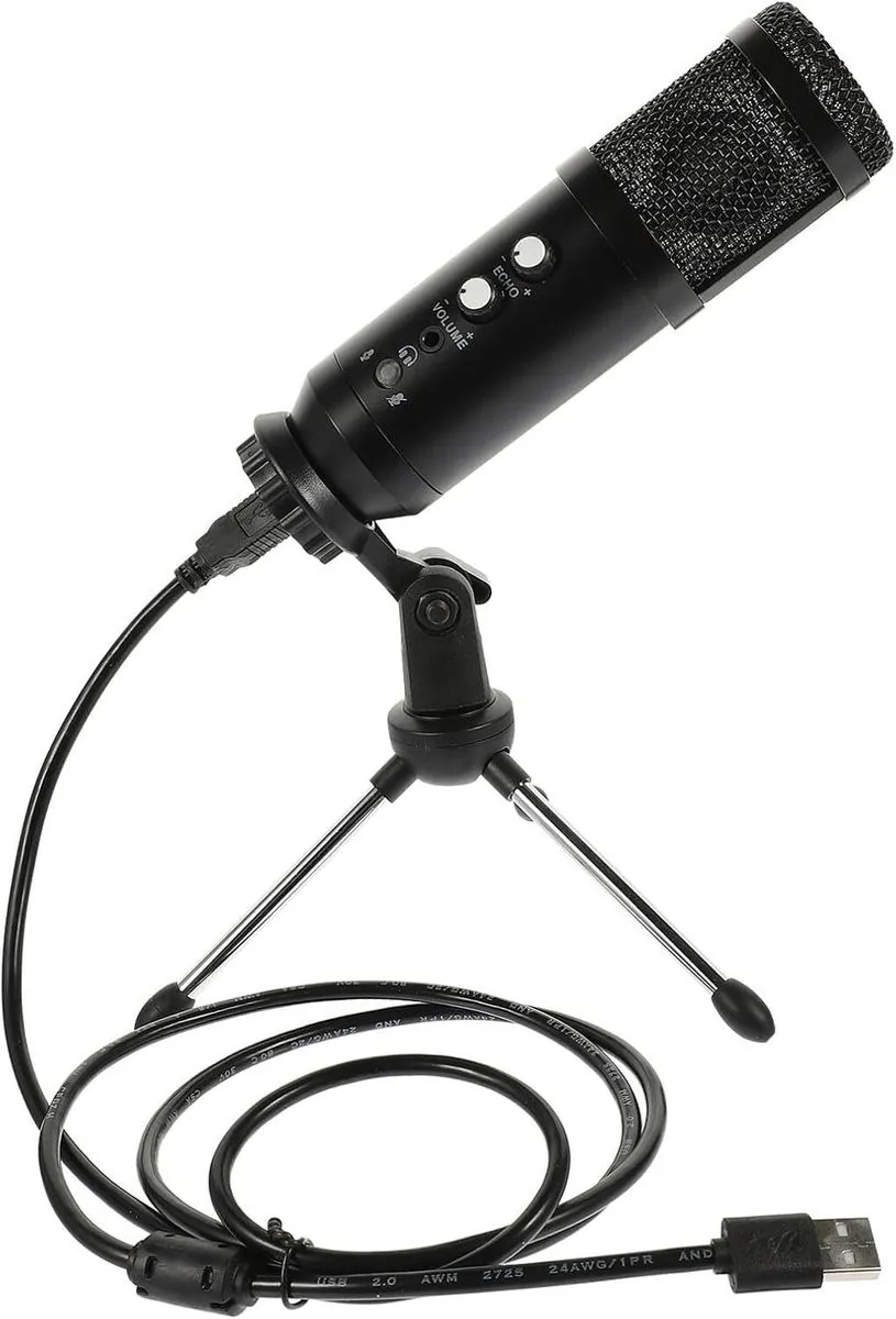 Black USB Condenser Microphone With Adjustable Stand For Computer, Confere
