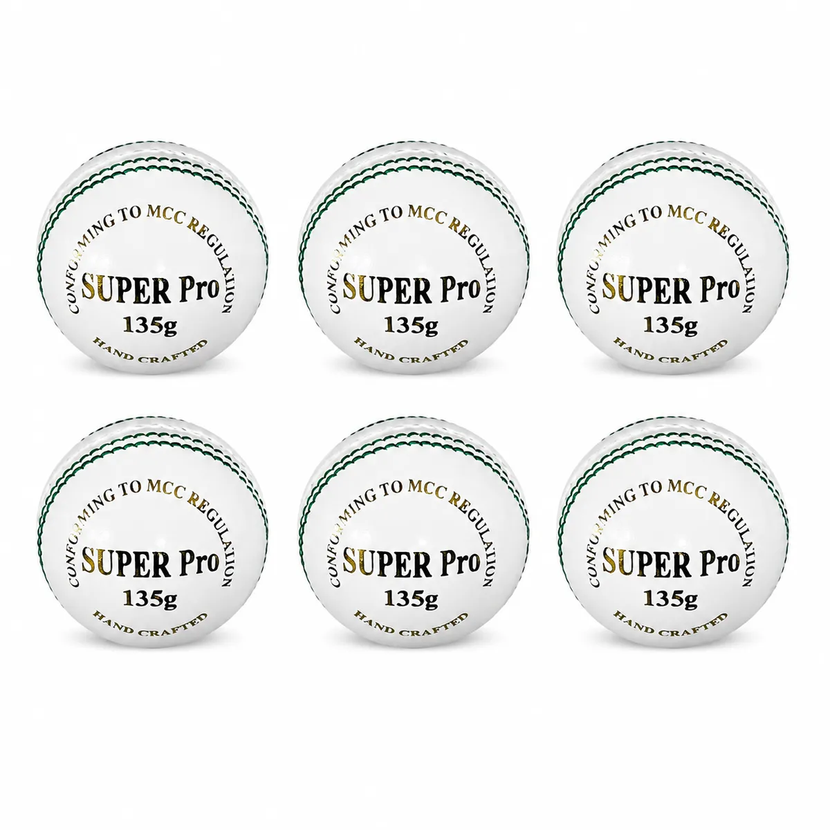 SUPER PRO 135g 2-Piece Cricket Balls - White (Pack of 6)
