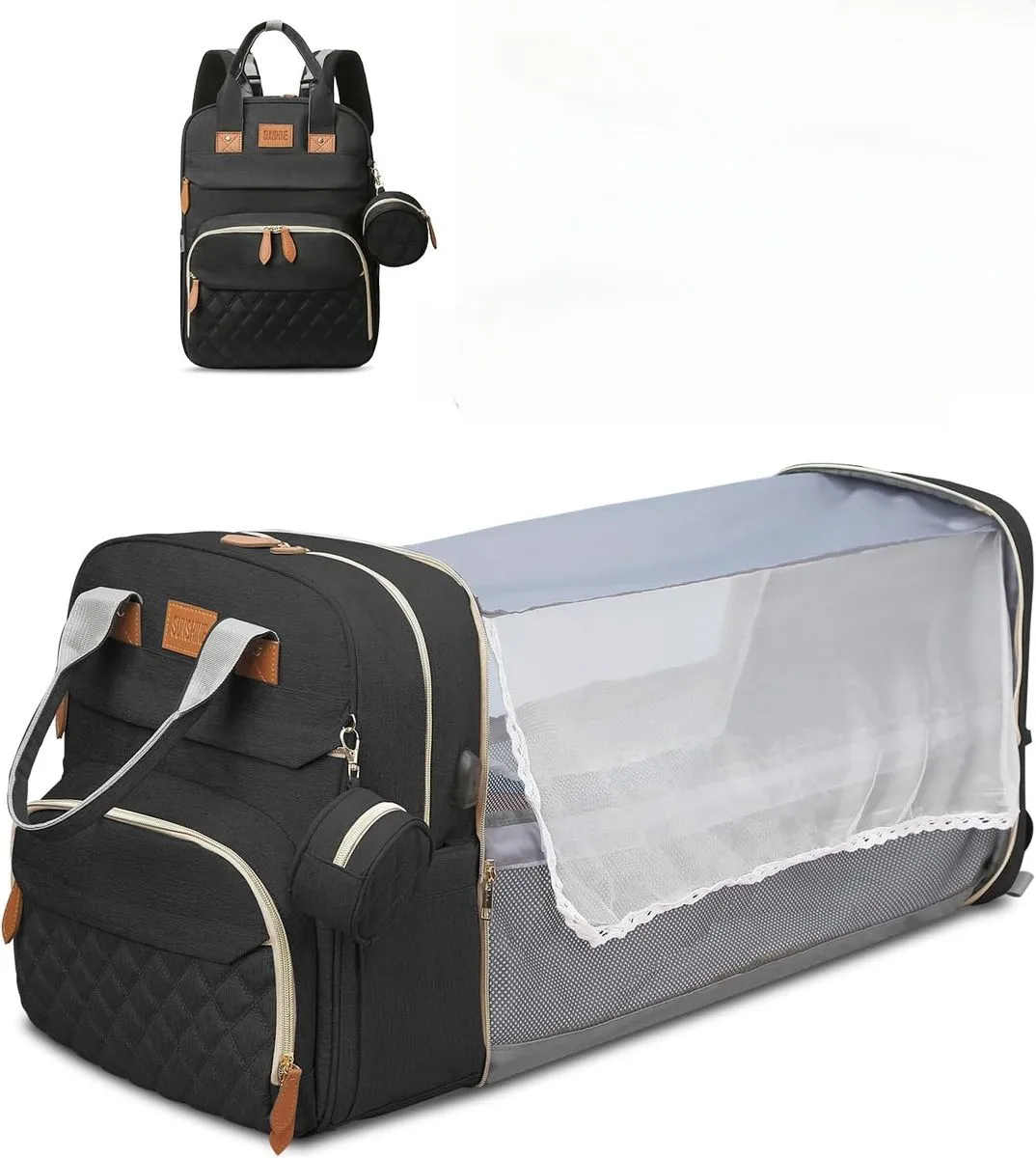 2025 Multi-Functional Baby Diaper Bed and Bag - Black