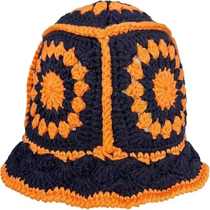 Women Crochet Bucket Hats Handmade Cloche Hats - Orange