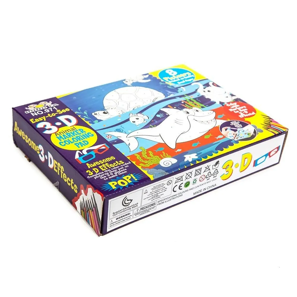 3D Colouring Set with 12 Markers, 3D Glasses & Spray Bottle - Sea Creatures