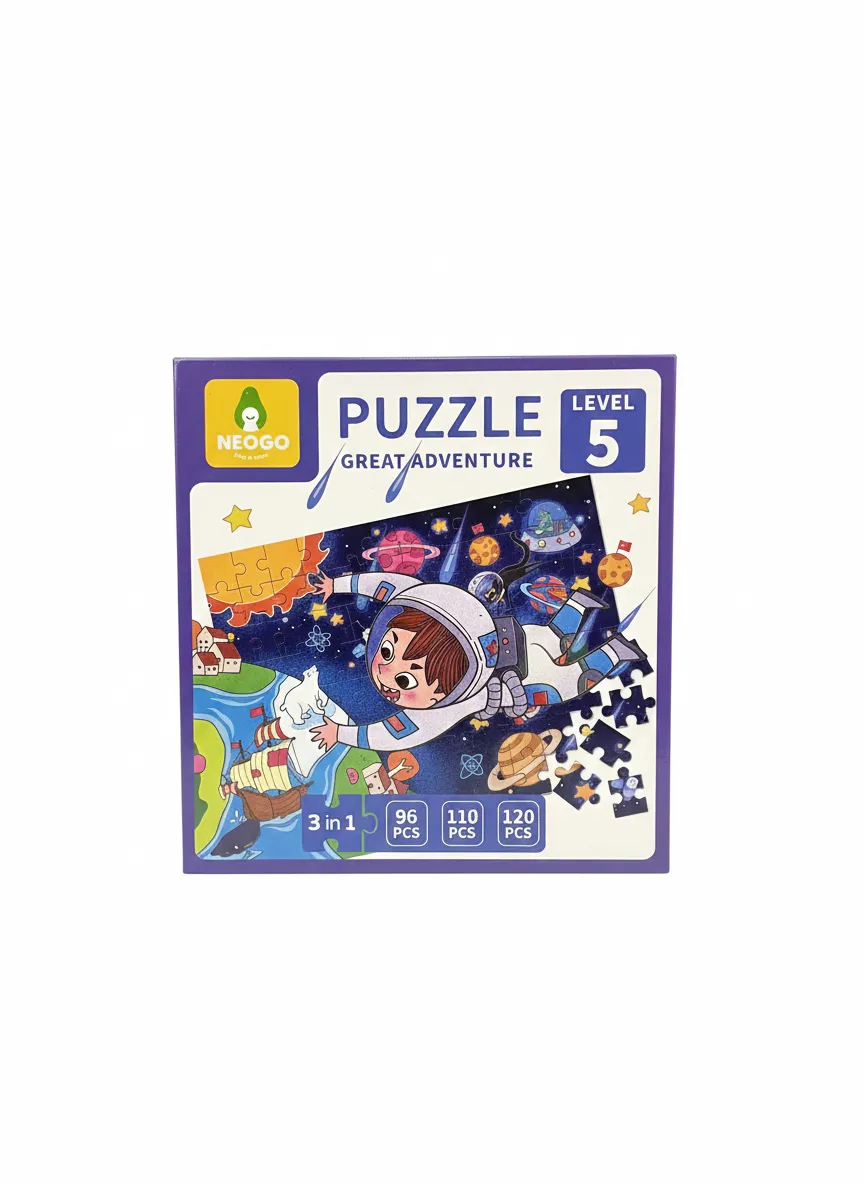Neogo Great Adventure 3-in-1 Puzzle Set - 96, 110 & 120 Piece Kids Puzzles