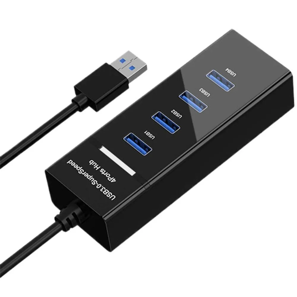 Super Speed 4 Ports USB 3.0 Hub with 30cm Cable Compatible with PC Laptop - black