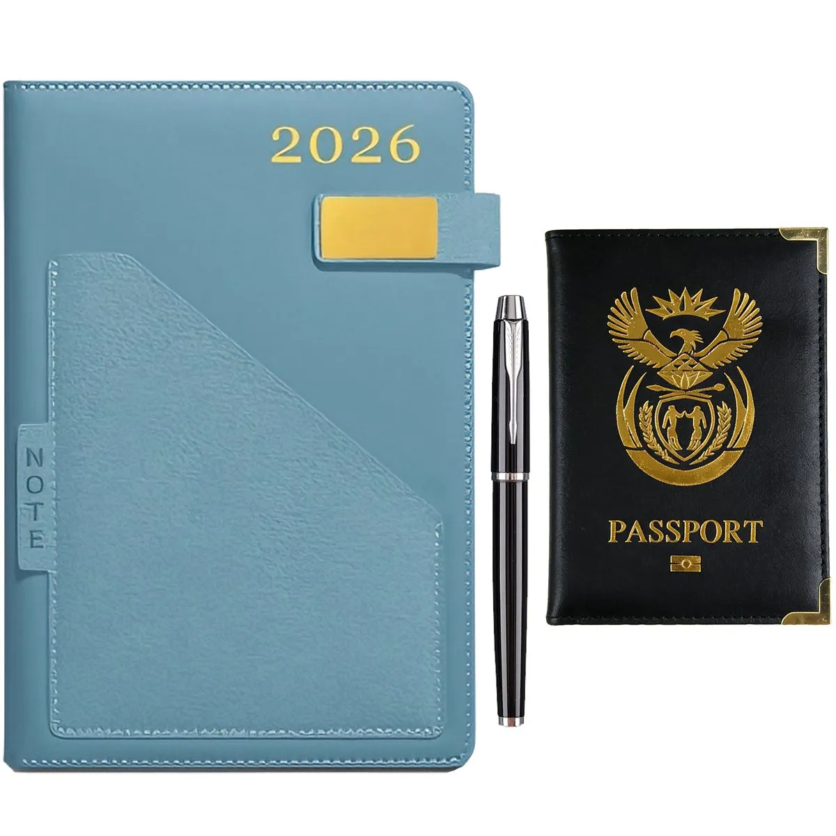 2026 Diary A5 Daily Planner One Page A Day with Passport Protector & Pen - Blue, Grey