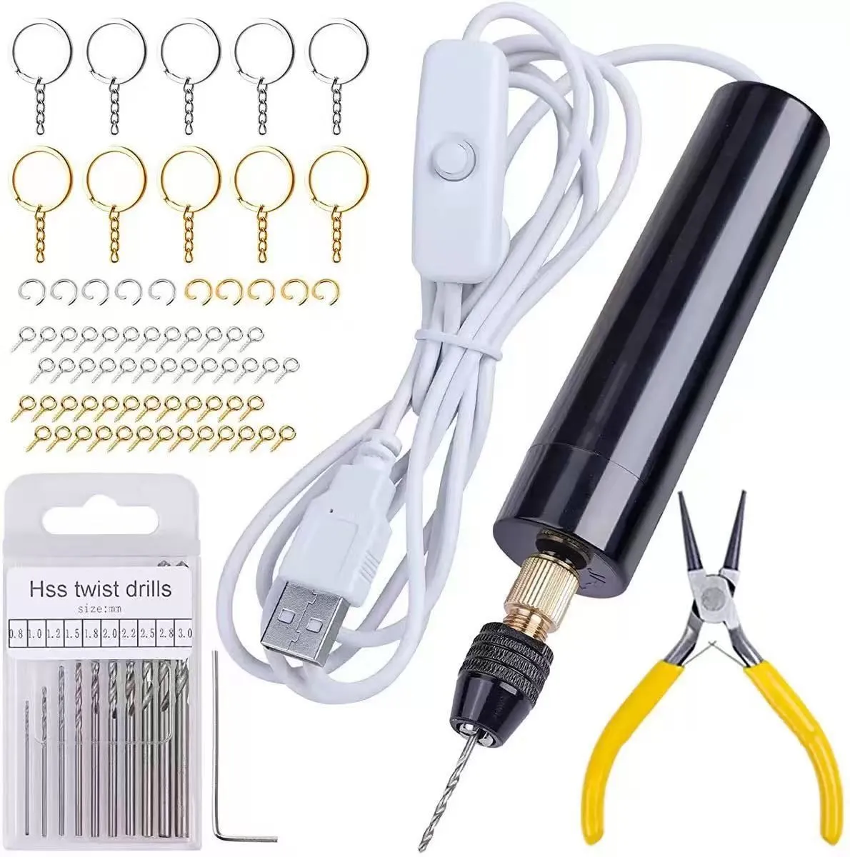 Mini Electric Drill Kit,with Drill Bits,Pliers & Jewelry Making Accessories