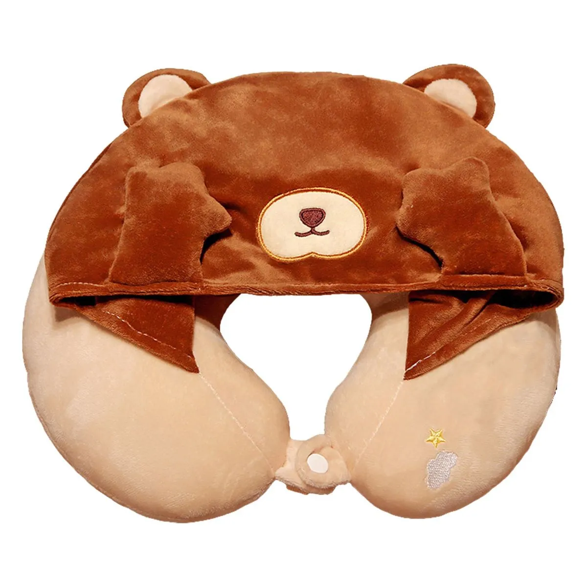 Hooded U Shaped Travel Neck Pillow Bear Design