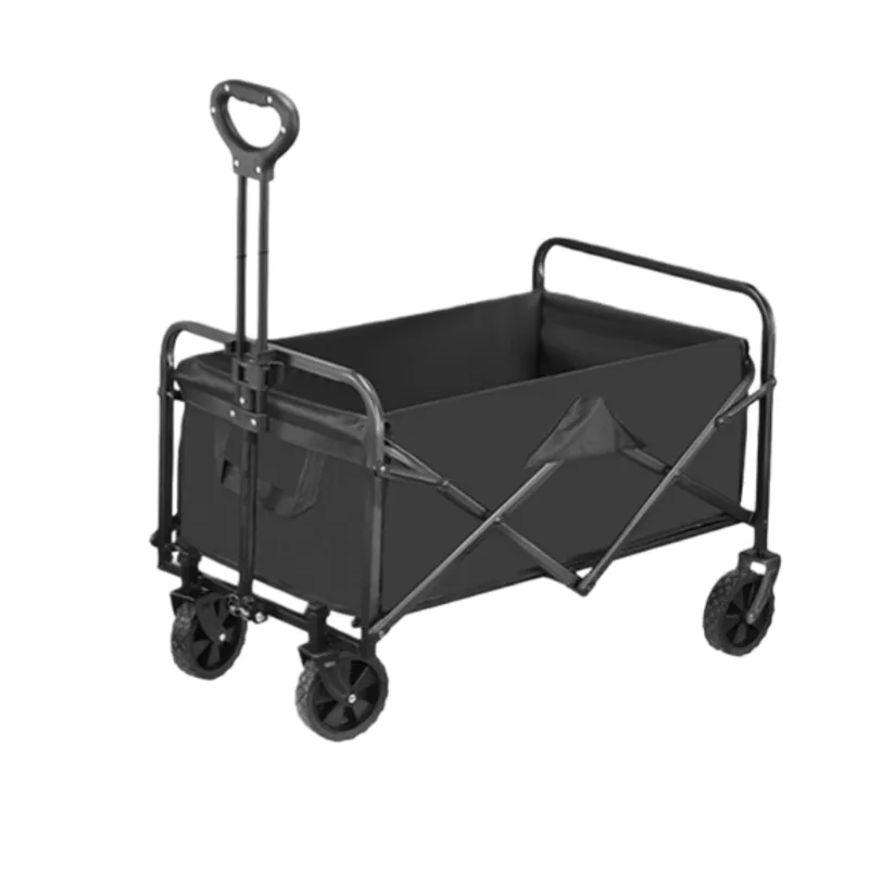 Folding Outdoor Camping Wagon Cart, 80kg Heavy Load Capacity, Black