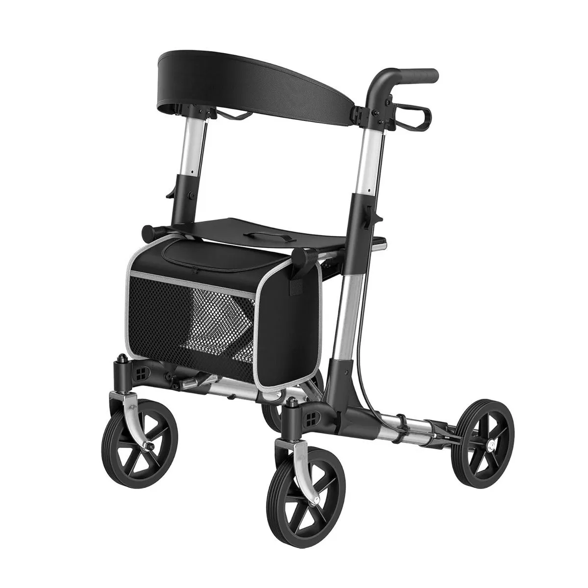 Adjustable Foldable 4-Wheel Rollator Walker - Silver Mobility Aid