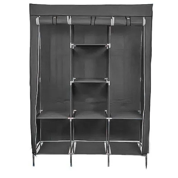 Fabric Wardrobe Storage Rack/Organizer With Cover - Black