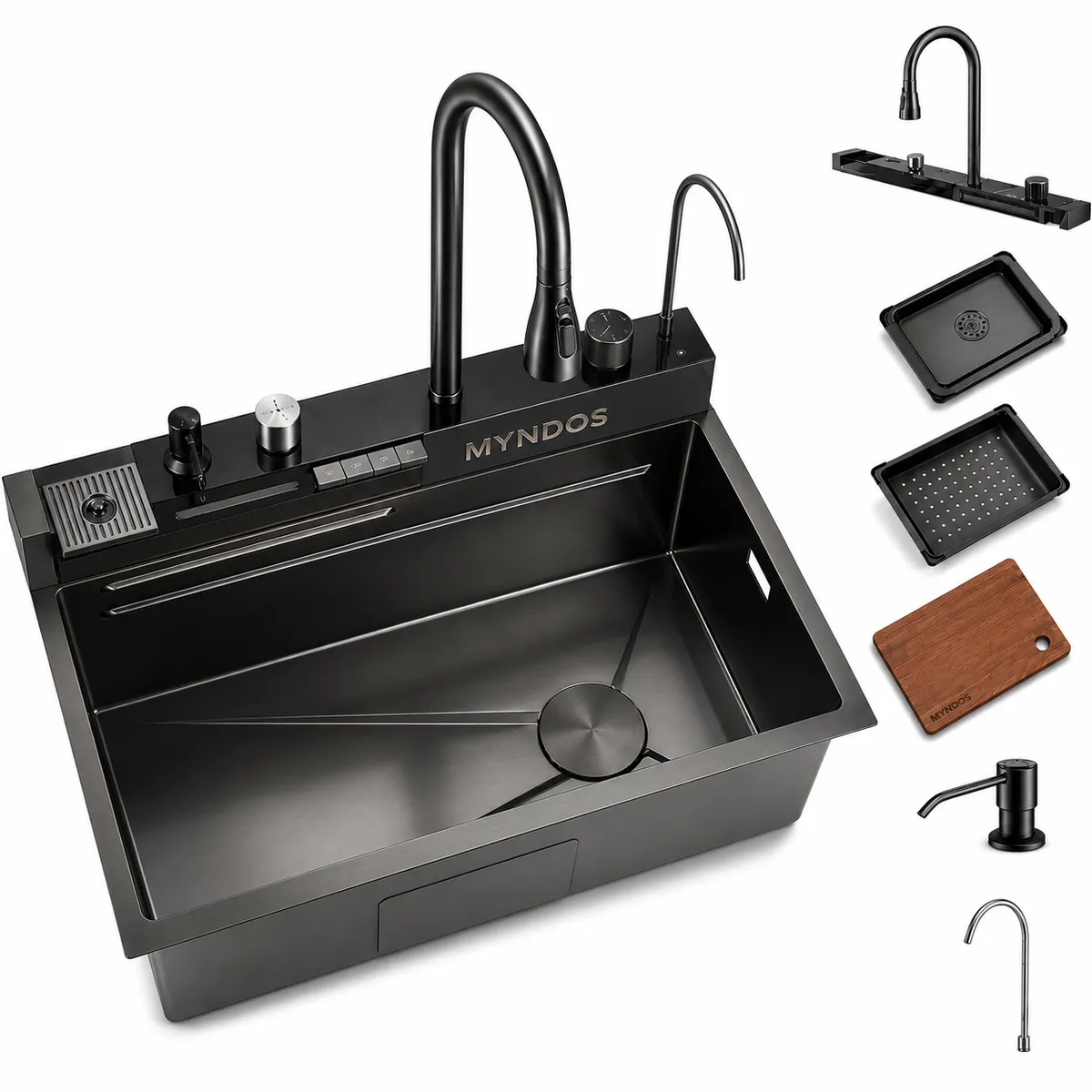 Myndos Smart Waterfall Kitchen Sink with Digital Display & Pull-Out Faucet