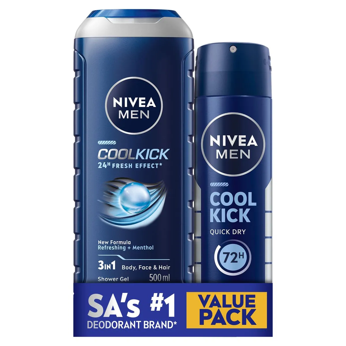 NIVEA MEN Cool Kick Bundle: Deodorant Spray 150ml + 3in1 Shower Gel 500ml