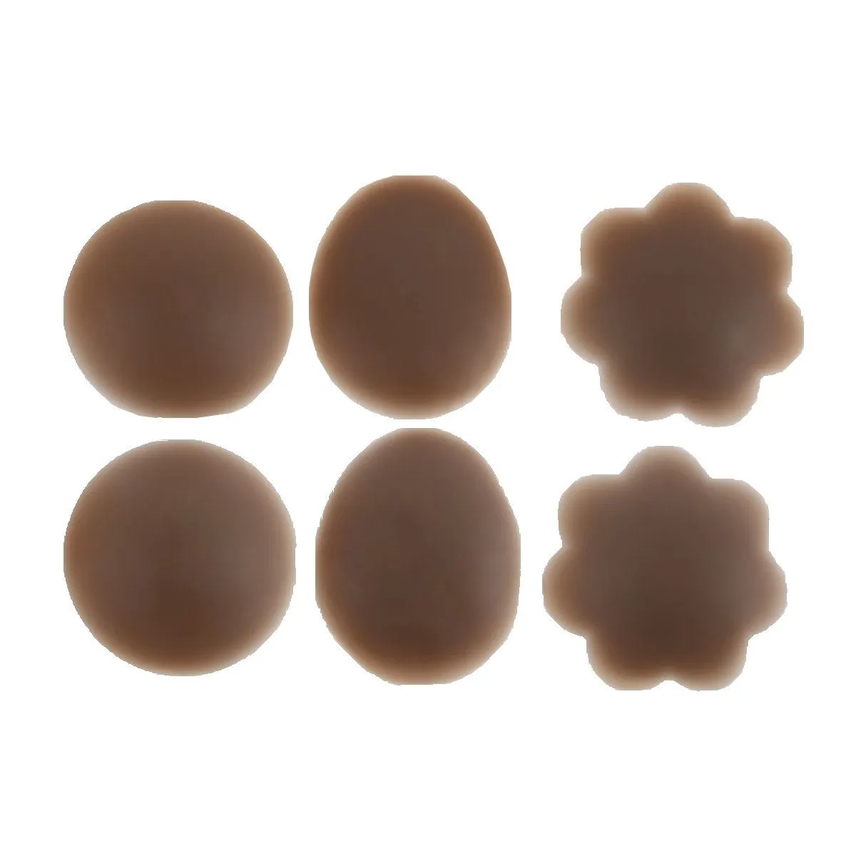 Large Silicone Nipple Covers Reusable - Round, Oval and Petal - 3 Pairs Set - Cocoa