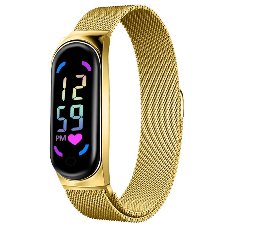 Magnetic Digital Watch With Stainless Steel Mesh Strap - Gold