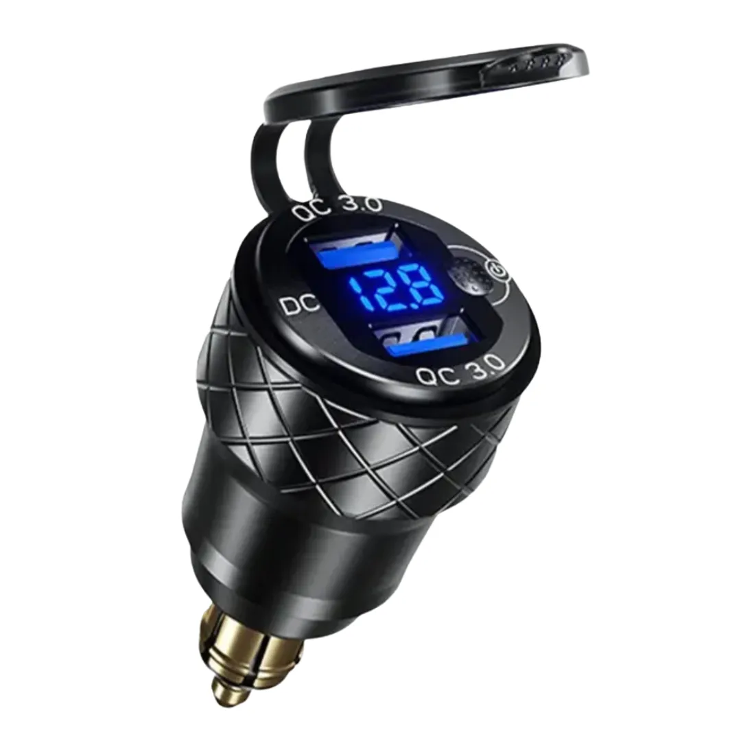 Alum Hella to Dual USB & Voltmeter (3.0) - Blue, Black