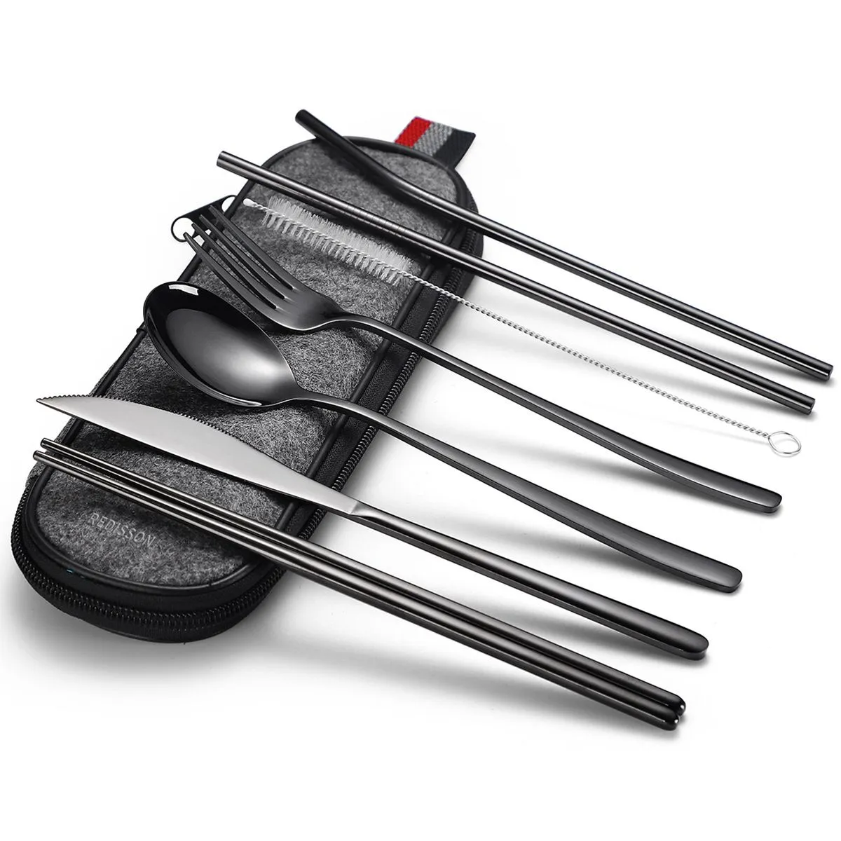 Redisson 8 Piece Travel Camping Cutlery Stainless Steel Flatware Set - Black, Grey