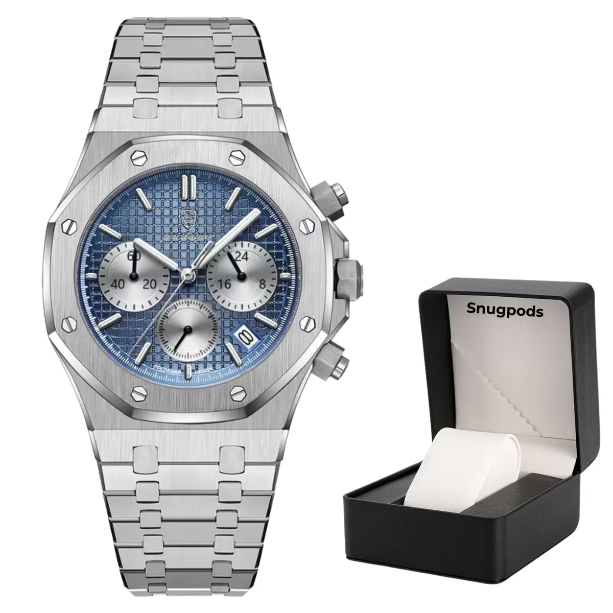 Poedagar Midnight Men's Watch - Dark Blue Diamond Face With Snugpods Box