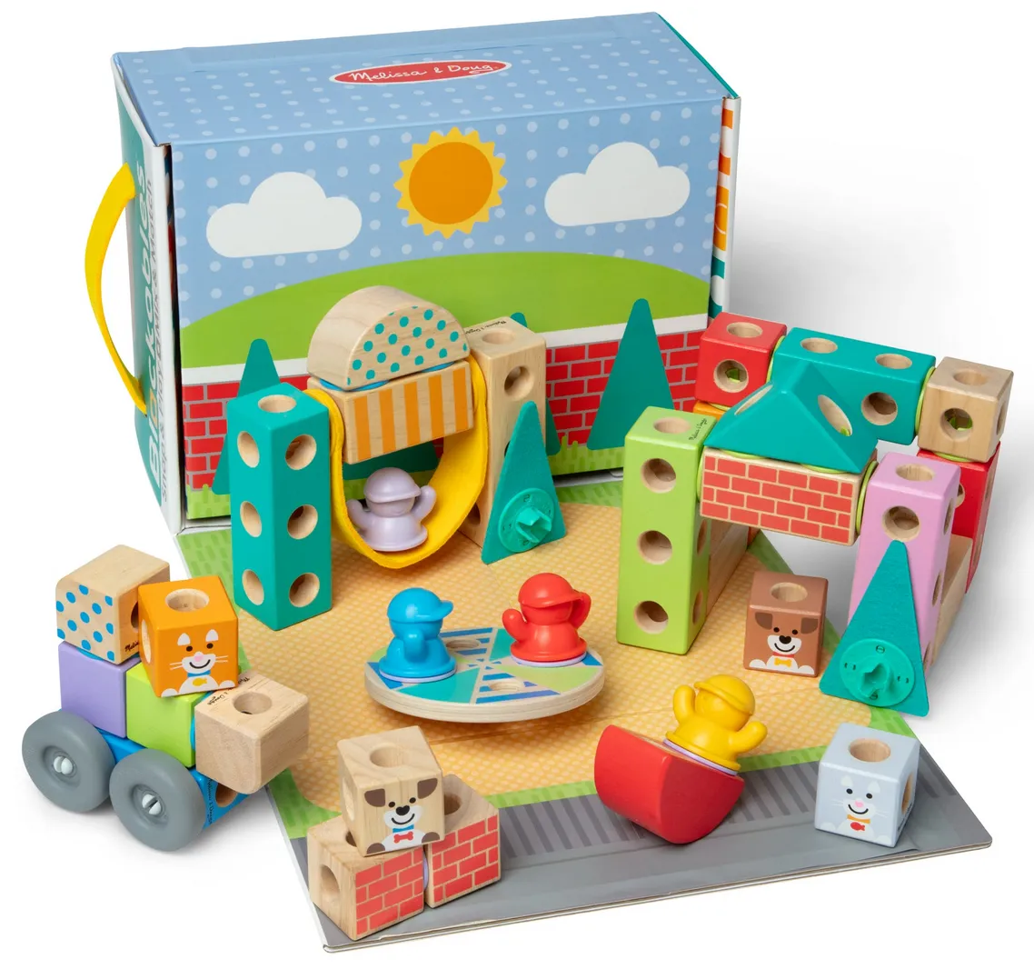 Melissa & Doug Blockables Solid Wood Building Blocks (73) - Town Play Set