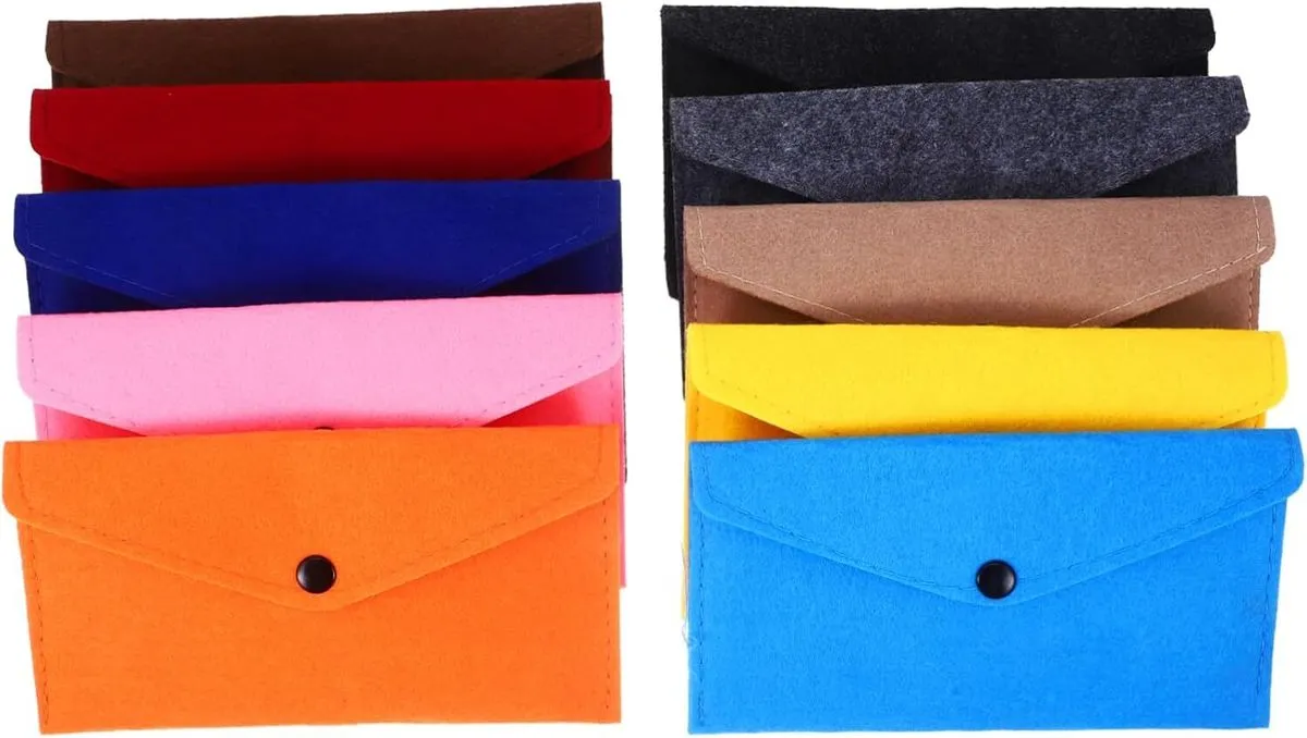 10Pcs Felt Snap Button Envelopes Small Storage Pouches for Phone Cash