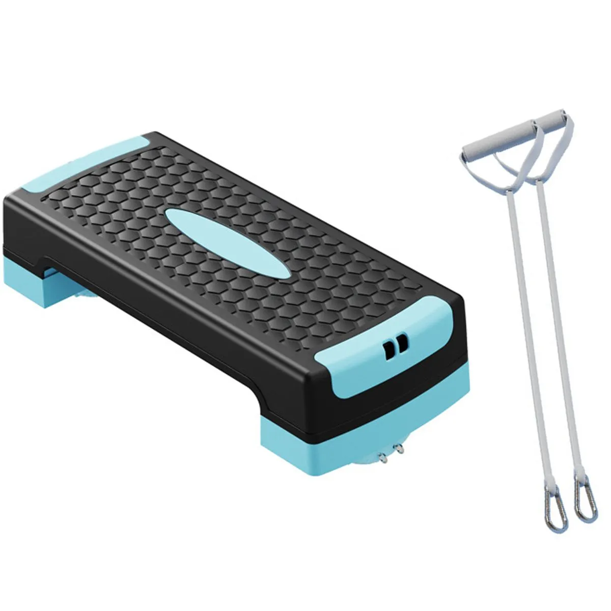 Aerobic Exercise Step Platform Adjustable with Resistance Bands for Home - Blue