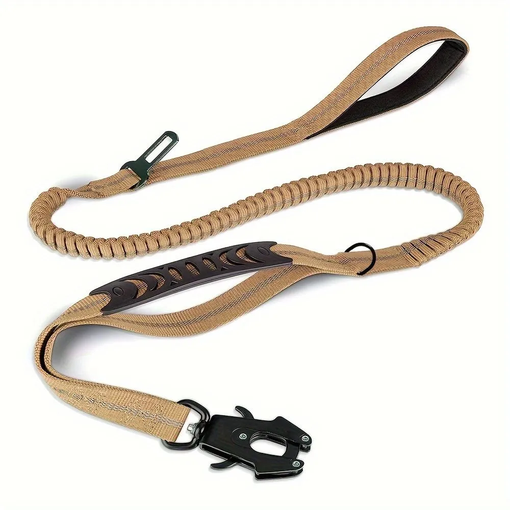 Large dog handlebars with elastic bands and reflective traction ropes - Brown