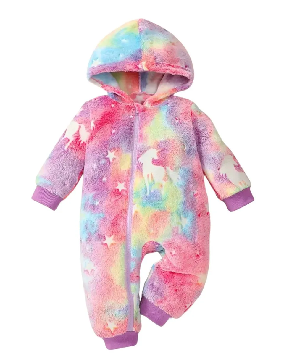 Baby Plush Glow In The Dark Hooded Romper - Grower - Onesie