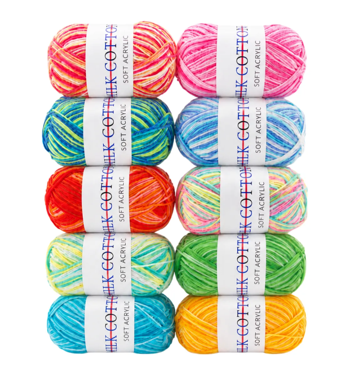 Hexchasty 10 Pack Cotton Crochet Yarn Set, 50g Multicolor Knitting Rolls