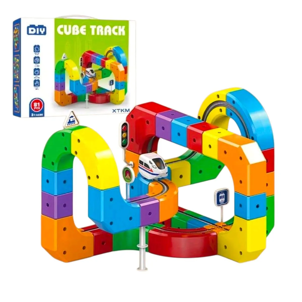 81 Piece DIY Cube Train Track Set with USB Rechargeable Electric Train