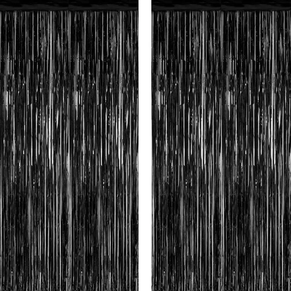 Black foil backdrop 2pcs,3.28x7.05ft metallic fringe