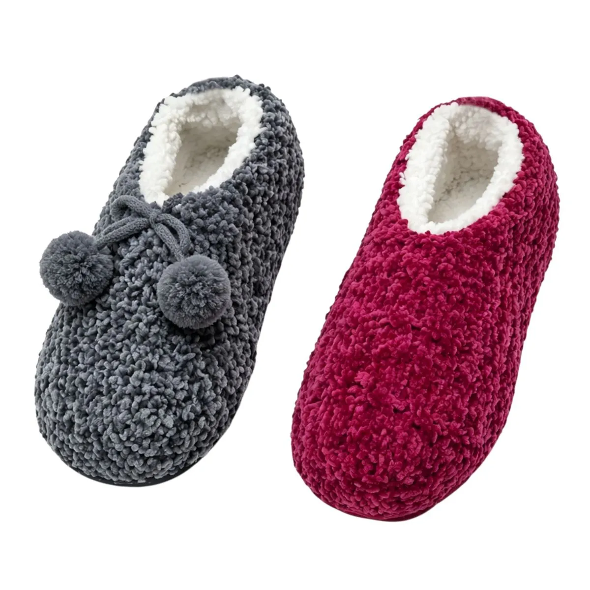 4 Pack Winter Knitted Ladies Fleece Lined Slippers Sock NonSkid Sole UK 3-6