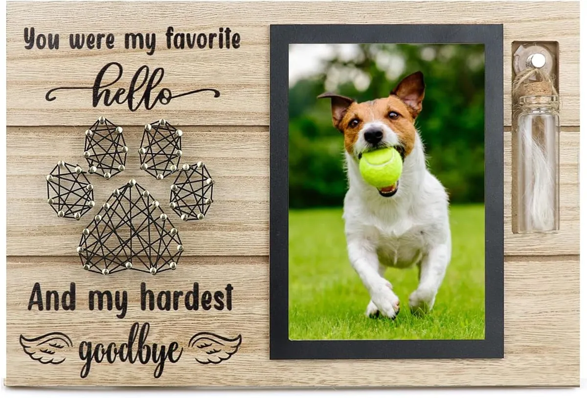 Dog Memorial Frame with Bottle for Ashes or Hair