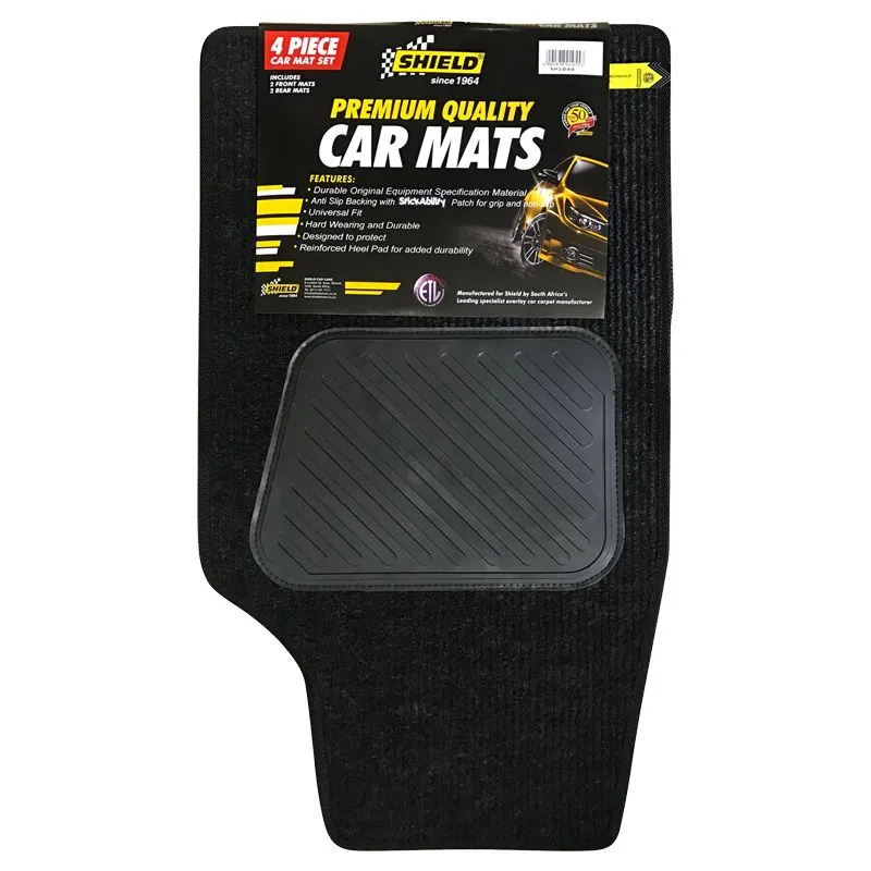 Shield Universal 4×4 Ribbed Coal Mats with Heelpads & Black Binding - 4Piece