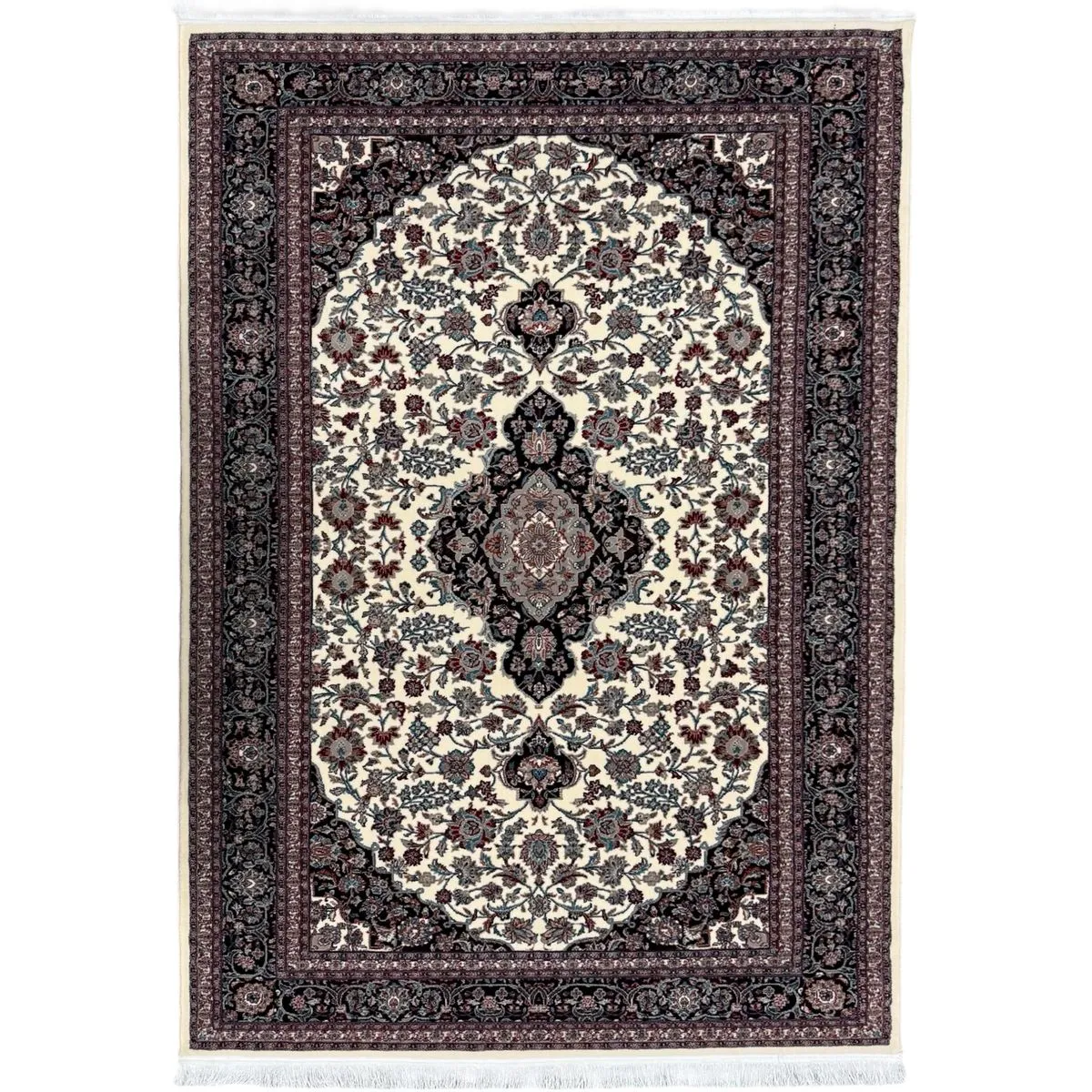 Aman Rugs Classic Floral Persian Kashan Machine Made Ivory Rug
