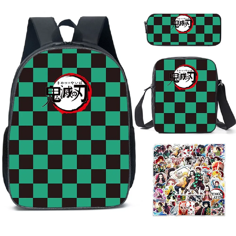 Anime Backpacks Set Teen Backpack Travel Bags Pencil Case Lunch Box Sticker - Demon Slayer A
