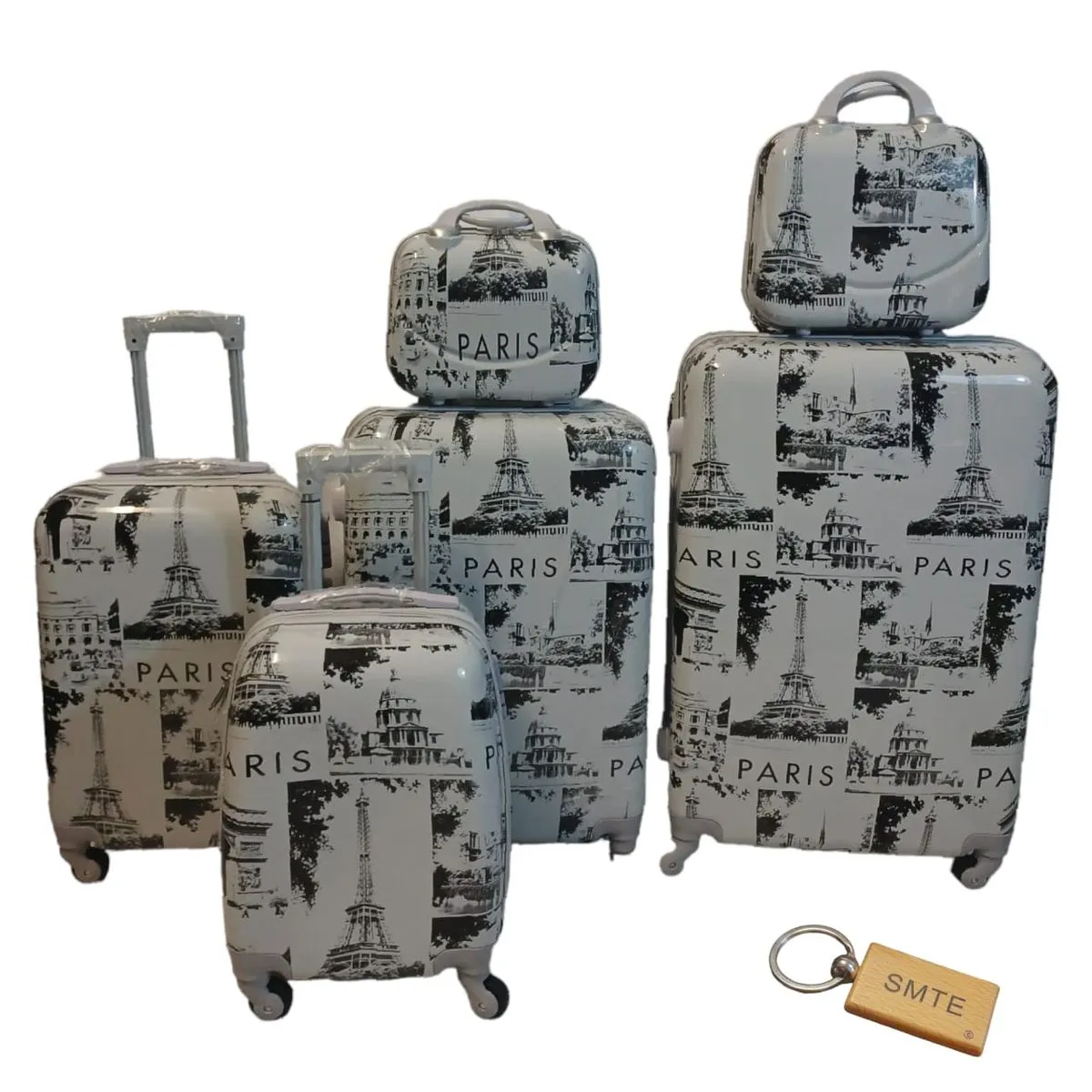 Suitcase Set for Stylish and Seamless Travel 6 Piece - Paris & Keyring